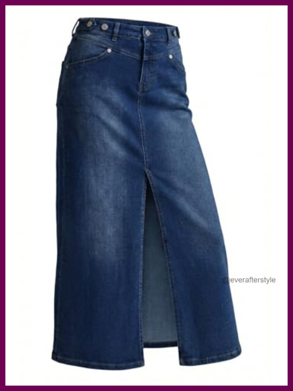 Cotton Blend Stretch Adjustable Waist Front Slit Denim Jean Skirt